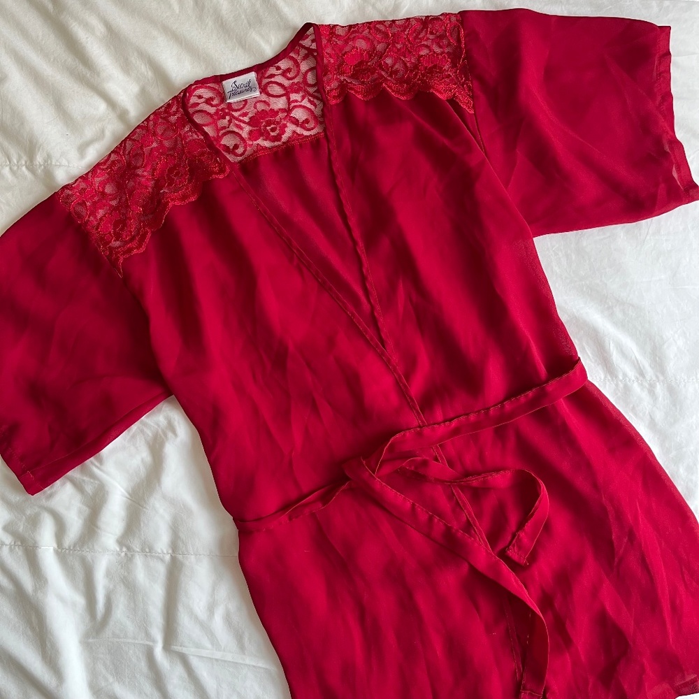 VINTAGE Secret Treasures lace flowy midi red robe